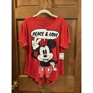 NEW Juniors DISNEY Mickey Mouse Red Graphic T-Shirt Size Large Peace & Love NWT